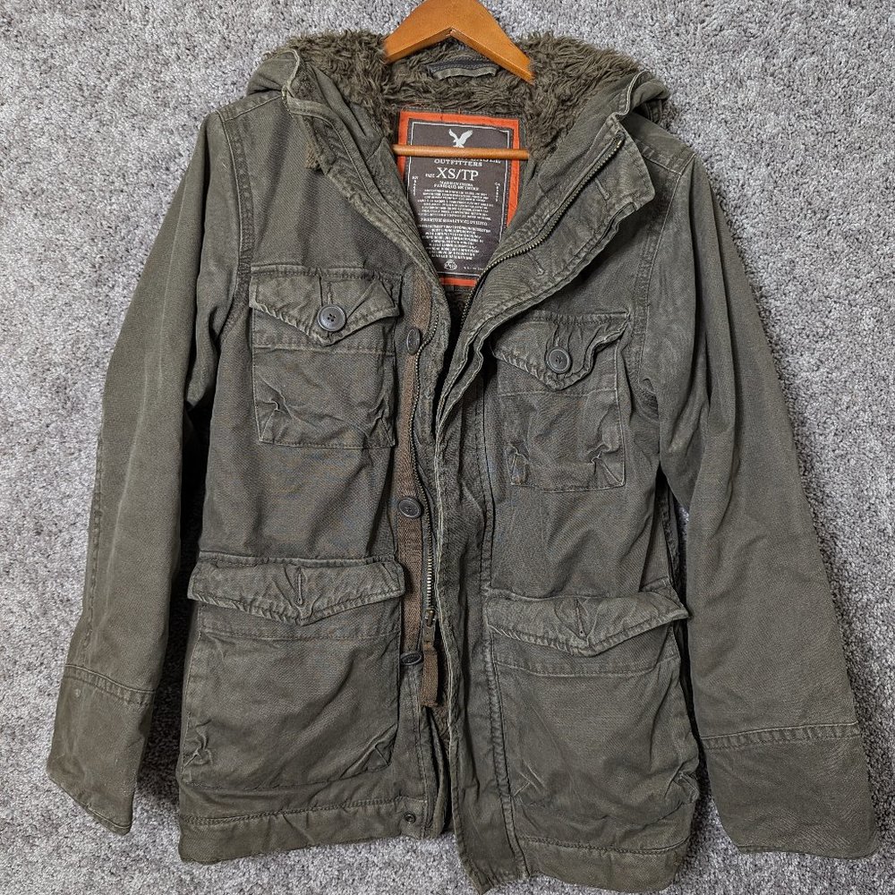American Eagle Outfitters Jacket Mens XS Faux Fur Lined with Hood (Broken Zip)
